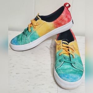 SPERRY Girls Crest Vibe Sneaker Shoes 2M SNOWCONE Tie Dye RainbowBig Girl's